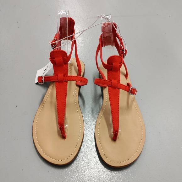 🆕Merona | Gladiator Flat Sandals in Red- Orange Women's Size 7.5 - Picture 5 of 10